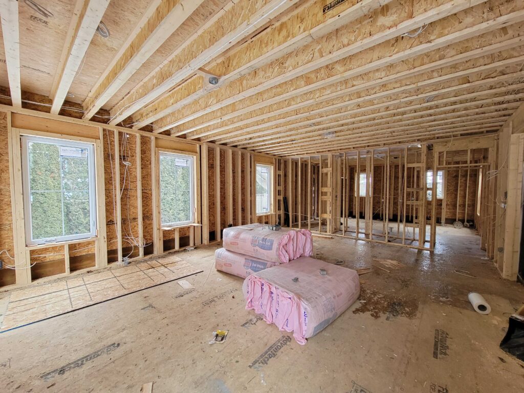Interior framing of a home addition in progress near Cobourg